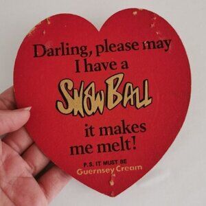 Vintage Snowball Heart Shape Coaster Guernsey Cream Cocktail 2-Sided Breweriana
